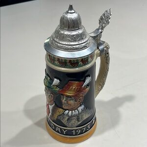 Vintage German Beer Stein with Silver Lid